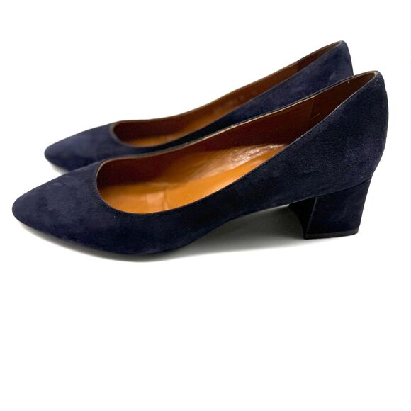 Aquatalia Suede Stacked Heel Pasha Pump - Navy 9M - Picture 5 of 12
